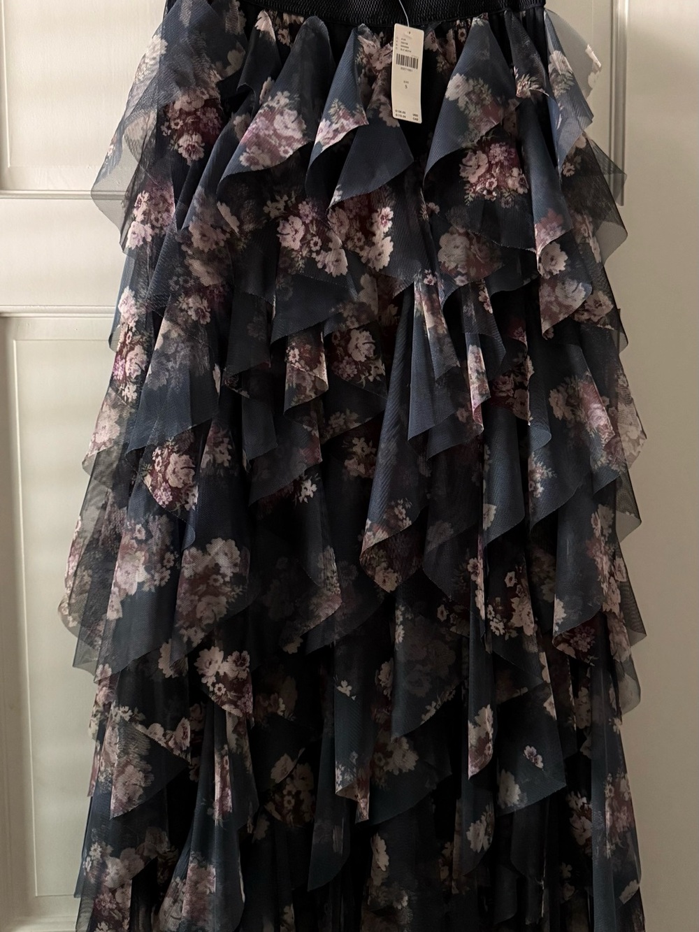 Anthropologie black  Floral Tiered Midi Skirt